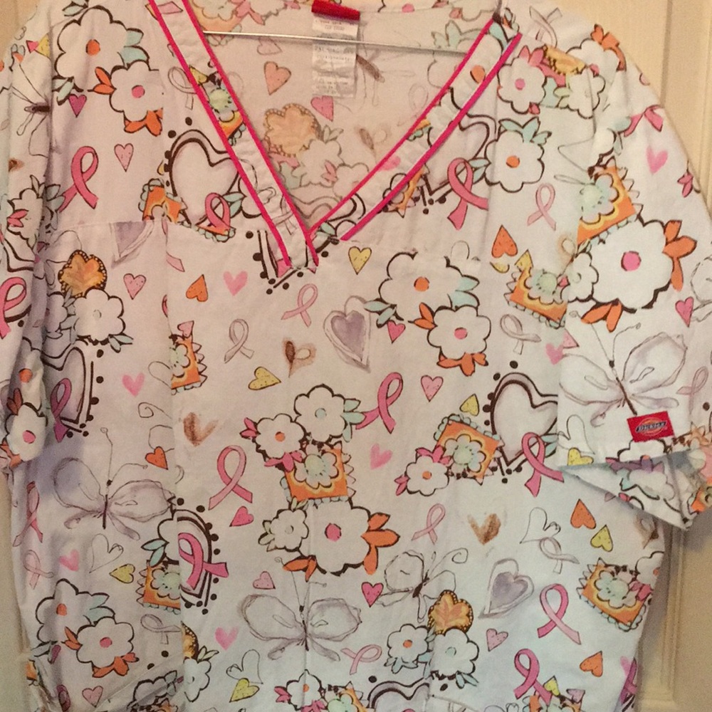 Dickies brand breast cancer awareness scrub top